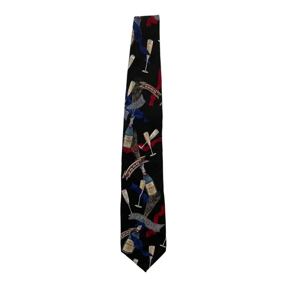 New Millennium Mens Classic Neck Tie 2000 Happy New Year Party Black 100% Silk